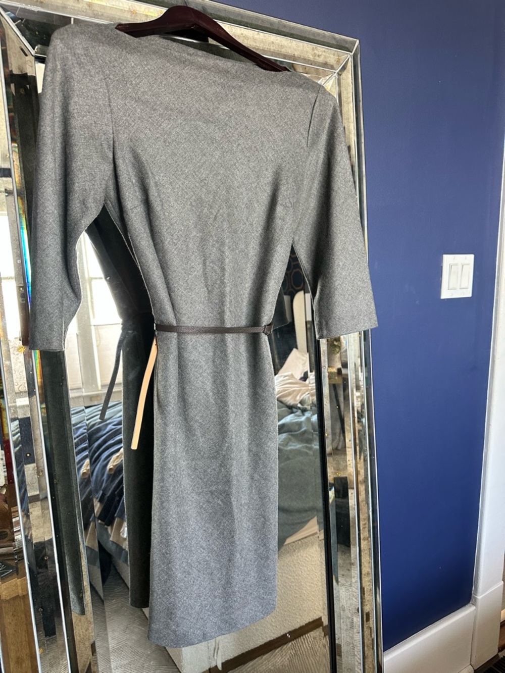 Theory Gray Midi Belted Sheath Dress